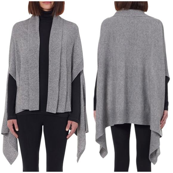 Bruno Magli NWT Ribbed Wool Cashmere Blend Cape Scarf Sweater Gray One Size